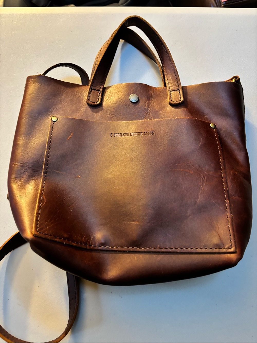 Portland Leather Mini Tote Crossbody Color: Cognac